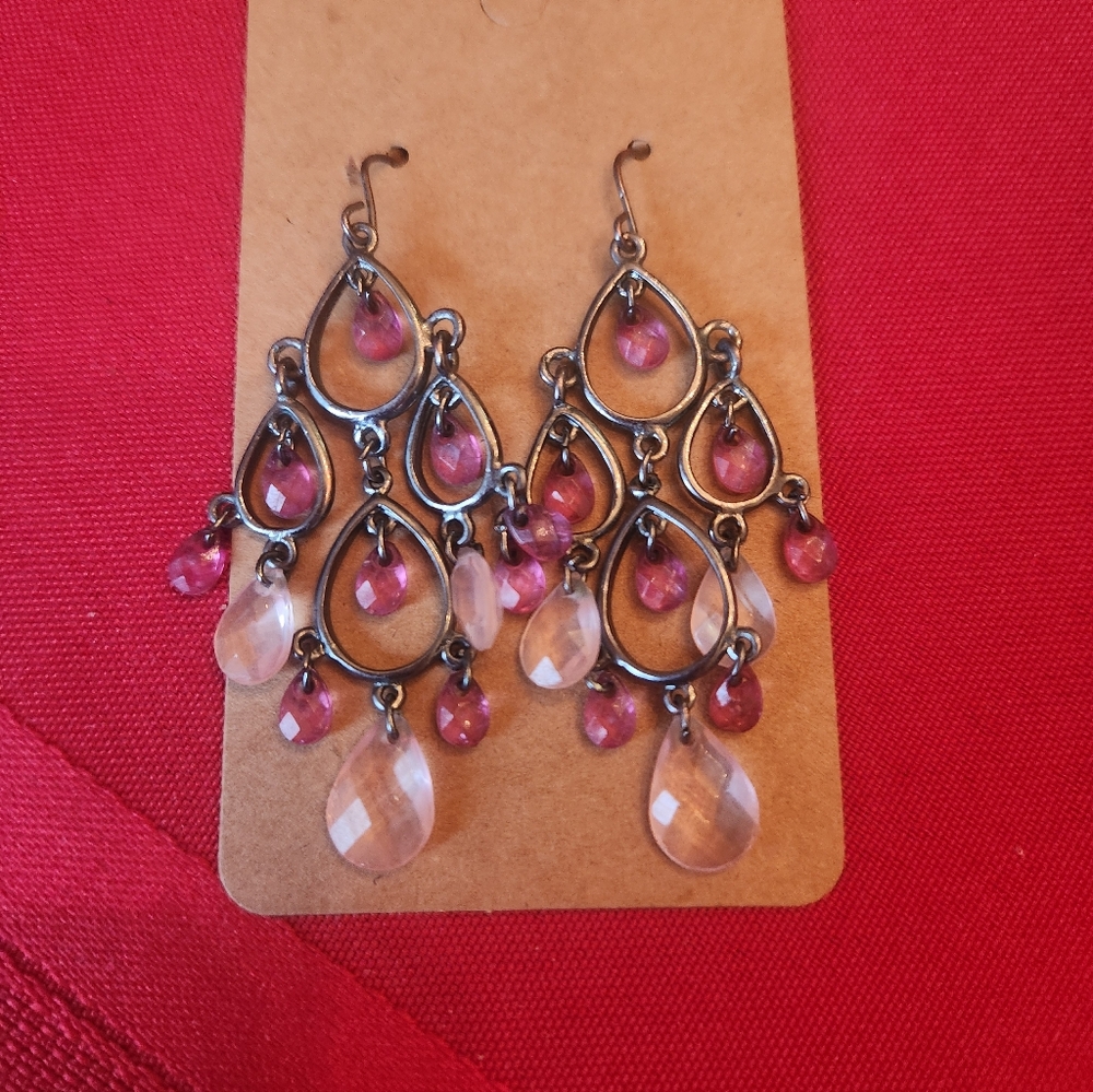 Pink and Hematite Teardrop Earrings